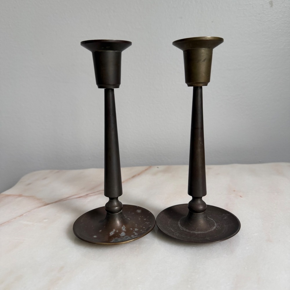 Vintage Mid Century Modern Brass Taper Candlestick Holders Set of 2 Hong Kong